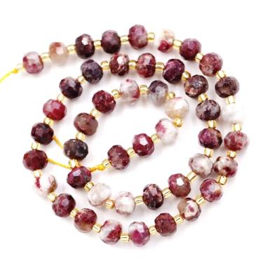 Imagem de Malahill Contas de pedra natural por atacado para fabricação de colares de pulseiras, vendidas por saco, 5 fios e um rolo de cordão dentro, rondelle facetado, turmalina AB 8 mm