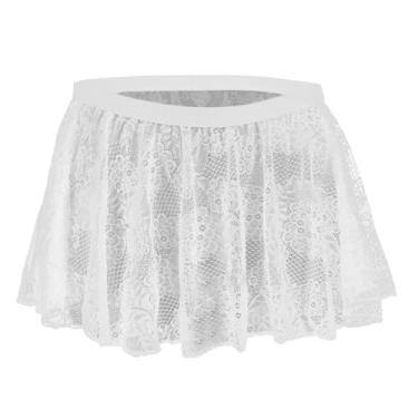 Imagem de GENEMEN Calcinha masculina de renda plissada Sissy lingerie sexy saia bolsa calcinha, Branco, Tamanho Único