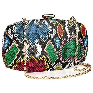 Imagem de Gets Bolsa de pele de cobra multicolorida para mulheres, bolsa de noite, bolsa de mão verde de pele de cobra, bolsa clutch para festa de casamento, Verde, One Size