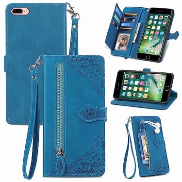 Imagem de Compatível com iPhone 6plus 6splus 7plus 8plus i 6/6s/7/8 Plus capa carteira alça de pulso couro flip suporte cartão capa de telefone para iPhone6splus i Phone7s 7s 7+ 8s 8+ Phones8 6+ i6 6s + azul