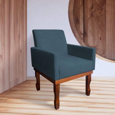 Imagem de Poltrona Medusa Retrô Pés de Madeira Maciça Linho Azul 