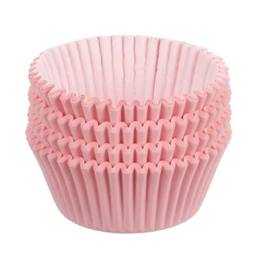 Imagem de uxcell 100 peças de forros de cupcake, formas de papel para bolos, embalagens padrão à prova de gordura para assar cupcake wrapper, rosa