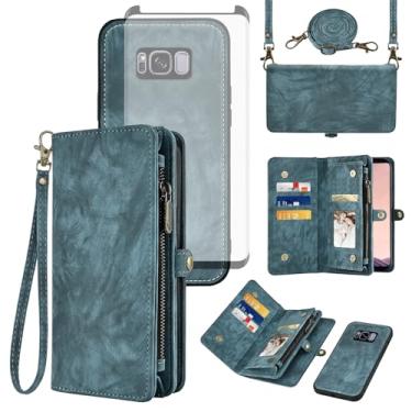 Imagem de Asuwish Capa de celular para Samsung Galaxy S8 Plus carteira com zíper destacável com protetor de tela de vidro temperado alça transversal flip porta-cartões S8plus S 8 8plus 8S Edge S8+ SM-G955U