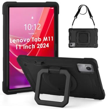 Imagem de DETUOSI Capa compatível com Lenovo Tab M11 (TB-330FU/330XU) 11 polegadas, capa protetora à prova de choque com alça de ombro, suporte giratório 360 para Lenovo Tab M11, preta