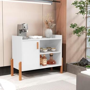 Imagem de Aparador Buffet Catinho do Café Pés Madeira Com Porta Gael Cor Branco - MJM Casa dos Móveis