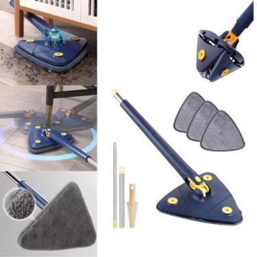 Imagem de Rodo Esfregão Triangular Giratório com 2 Refil Azul - FSS Variedades