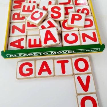 Imagem de Alfabeto Móvel 60 Peças Mdf 4x4cm Brincadeiras - Brinque E Leia