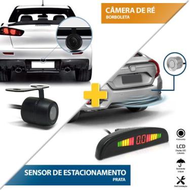 Imagem de Kit Sensor de Ré Prata + Câmera de Ré Traseira Nissan Kicks 2016 2017 