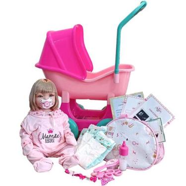 Imagem de Bebê Reborn Silicone Enxoval 28 Itens Boneca Carrinho Berço - Mamãe Re