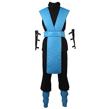Imagem de CosplayDiy Terno masculino para Mortal Kombat X Sub-Zero Halloween Cosplay Fantasias Roupas G Azul