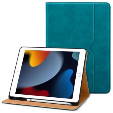 Imagem de DTTO Capa para iPad 9ª/8ª/7ª geração de 10,2 polegadas 2021/2020/2019, capa fólio de couro premium com suporte para Apple Pencil - despertar/hibernar automaticamente e vários ângulos de visualização,