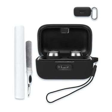 Imagem de Capa para Momentum True Wireless 4, capa protetora de silicone macio capa protetora com absorção de choque com chaveiro, cordão e caneta de limpeza - preta