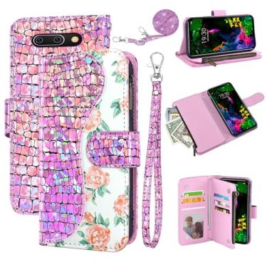 Imagem de Dibosom Capa carteira floral para LG G8 ThinQ com alça de pulso alça de ombro flip zíper bolsa porta-cartões, capa de celular com glitter para LGG8 Thin Q G 8 LG8 G8thinq LGG8thinq 8G rosa