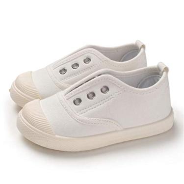 Imagem de TIMATEGO Tênis infantil masculino e feminino de lona, sem cadarço, leve, casual, para crianças, para corrida, corrida escolar, 02 White, 7.5 Toddler