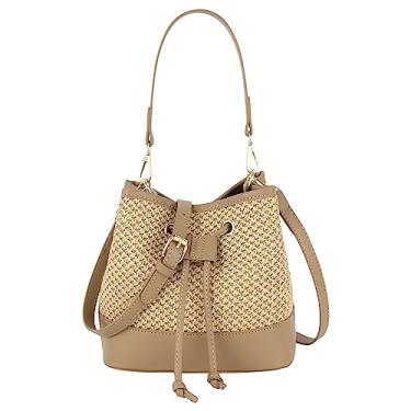 Imagem de Van Caro Bolsa de ombro feita à mão de palha de algodão com borlas de crochê para mulheres, 6943 cáqui, One Size