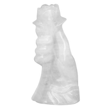 Imagem de Rockcloud Estatueta rosa de cristal natural segurando à mão, enfeite de pedra de flor esculpida para casamento, aniversário, decoração de mesa