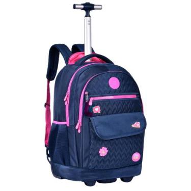 Imagem de Mochila luluca de carrinho 19" lu24085 feminina, 19, Azul, Rosa