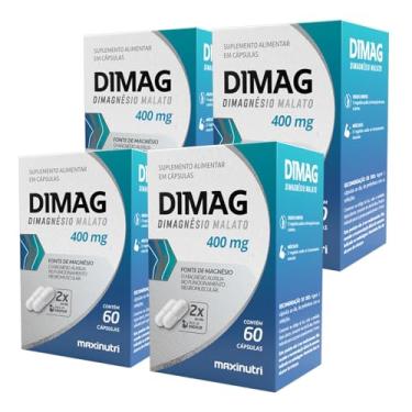 Imagem de Kit 4 Dimag Dimalato de Magnésio 400mg Fonte de Magnésio 60 Cápsulas Maxigold