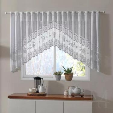 Imagem de Cortina Para Cozinha Cascata Renda Branca 3,00x1,00m Bule - Interlar 
