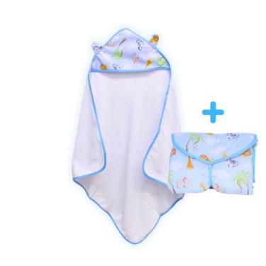 Imagem de kit Toalha de Banho Infantil com Capuz + Trocador de Fraldas Portátil 