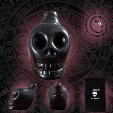 Imagem de Apito Asteca Assustador de Caveira da Morte, Apito Humano Alto Grito de Guerra, Presente Assustador de Dia das Bruxas Decibéis Altos Soando Asteca Apito (Preto01)