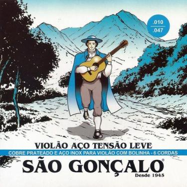 Imagem de Kit 12 Encordoamento Violão Aço 010 São Gonçalo Prata Bolinha 11038