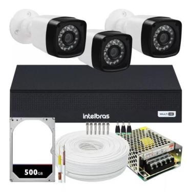 Imagem de Kit Cftv 3 Cameras Segurança 1080p Full Hd Dvr Intelbras 4ch