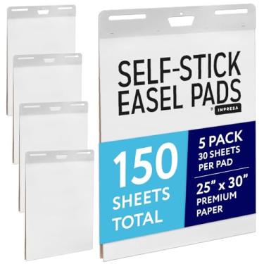 Imagem de IMPRESA Almofadas grandes adesivas para cavalete – Pacote com 5 (30 folhas por bloco) – Flip Charts para sala de aula e escritório – colam em paredes e quadros brancos – Papel premium branco – Sem