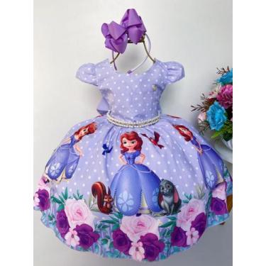Imagem de Vestido Infantil Lilás Bolinhas Princesa Sofia Cinto Pérolas - clubinh