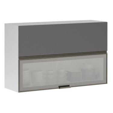 Imagem de Armário Basculante Misto Perola 120 Cm 1 Porta Fechada 1 Porta Alumínio Com Vidro Refle...