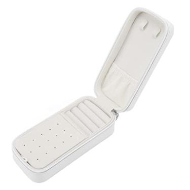 Imagem de Akozon Caixa Organizadora de Joias Colorida Macaron Fofa – PU Portátil Batom Colar Brincos Mini Bolsa de Armazenamento para Meninas (Branco)