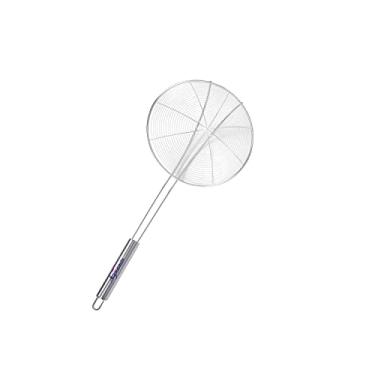 Imagem de SIGNAMIO® Colher de aço inoxidável padrão para serviço pesado, coador de óleo com cabo de aço Jhara, malha, concha, arame, escumadeira, puri filtro para cozinha - (14 polegadas) 1 peça