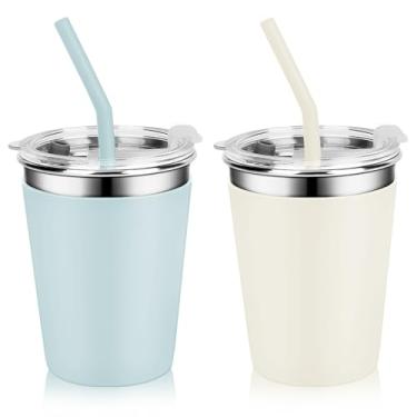 Imagem de Yummy Sam Pacote com 2 copos infantis com canudos e tampas de silicone, garrafa de água de aço inoxidável de 355 ml com isolamento térmico antiderrapante, mangas inteiras para crianças, adultos,