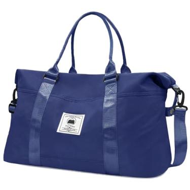 Imagem de Bolsa de viagem, bolsa esportiva à prova d'água, bolsa de ginástica para mulheres e homens, bolsa de mão para o fim de semana com bolso molhado, Azul marinho, Large, Bolsas femininas de fim de semana