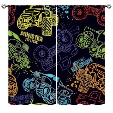 Imagem de Mchenxin Cortinas de caminhão de desenho animado, abstrato caminhão monstro carro grunge grafite colorido impressão de carro cortinas de janela para crianças meninos quarto sala de jogos, 106,7 x