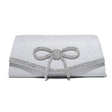 Imagem de Wytidian Bolsa clutch com laço brilhante para mulheres, bolsa de mão brilhante para noite com glitter, strass, formatura, cruzada, bolsa de casamento, Prata