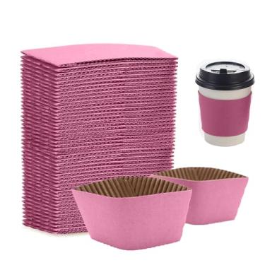Imagem de EchoDone Mangas descartáveis para copos de café para bebidas quentes ou frias, jalecos de papel ondulado, 200 unidades, cor rosa, adequado para copos de 90 mm de diâmetro, 293 g, 340 g, 453 g (sem