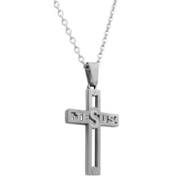 Imagem de Colar Masculino Crucifixo Jesus em Aço Inox Brilhante - 50cm - Giwish