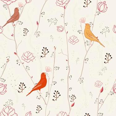 Imagem de Papel De Parede Pássaros Laranja Amarelo Autocolante 12m