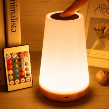 Imagem de Luminária de Mesa LED Toque & Controle Remoto - Regulável, RGB 13 Cores, 5 Níveis de Brilho, Recarregável, Portátil - Lâmpada de Cabeceira USB, Abajur Infantil e para Quarto
