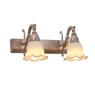 Imagem de Luminária de parede de vidro em formato de flor de 2 luzes, moderna, vintage, para banheiro, sobre espelho, luminária de parede de metal industrial rústica, para quarto, corredor, sala de ja