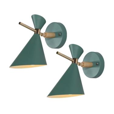 Imagem de Pacote com 2 arandelas de parede nórdicas de madeira, luminárias de parede ajustáveis para leitura de cabeceira, luminárias de parede de cor macaron para quarto infantil, arandelas de parede