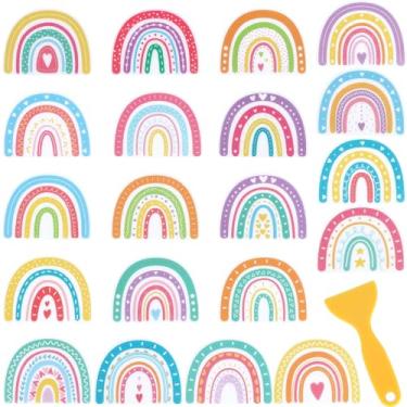 Imagem de Whaline 20 peças de adesivos antiderrapantes Boho Arco-íris à prova d'água com raspador, decalques adesivos decorativos de banheiro para banheiras, pisos, escadas e mais, em PVC multicolorido