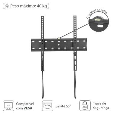 Imagem de Suporte Para Tv Led- Lcd De 32 A 55 Fixo Com Nivel Bolha E Trava De Segurança - St400a