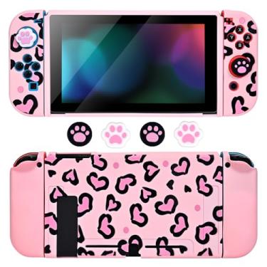 Imagem de DLseego Capa Love Case Design para Switch Console 2017, capa protetora de plástico antiderrapante com absorção de choque e controle Joy Con com 4 peças de tampas de punho de pata de gato - coração
