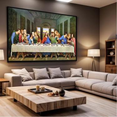 Imagem de Quadro Decorativo com Moldura Sala 130x90 Santa Ceia Religioso Luxo Grande Horizontal