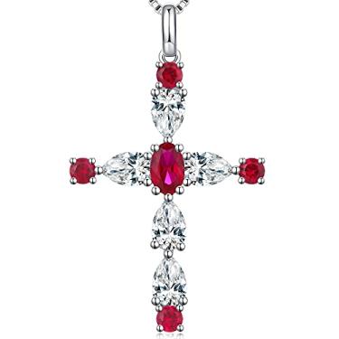 Imagem de Miaofu Colar feminino com cruz de diamante banhado a ouro branco 18 K em gota e cruz de prata esterlina 925 CZ para mulheres, Zircônia cúbica, Zircônia cúbica