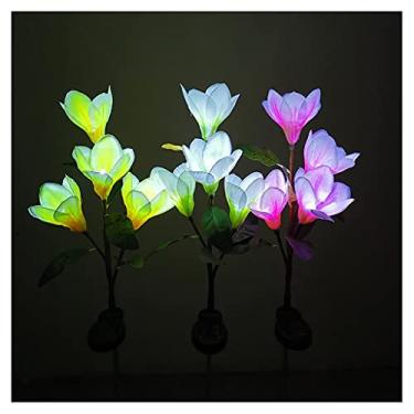 Imagem de Cordão de luz solar sem fio, 3 peças, 4 flores de magnólia LED, decoração de jardim, lâmpada de paisagem, festa de aniversário de economia de energia