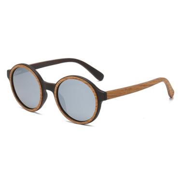 Imagem de Retro Laminado Madeira Óculos de Armação Retro Homens Mulheres Moda Redondo Ao Ar Livre Esportes Condução Tendência UV400,C6
