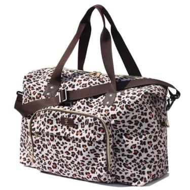 Imagem de Bolsa de fraldas, bolsa de viagem noturna, bolsa de ginástica, lona de linho multifuncional, seco, molhado, maternidade, fim de semana, Estampa de leopardo em tela